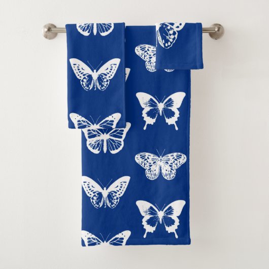 Schmetterlingsskizze, Kobaltblau und Weiß Badhandtuch Set (Insitu)