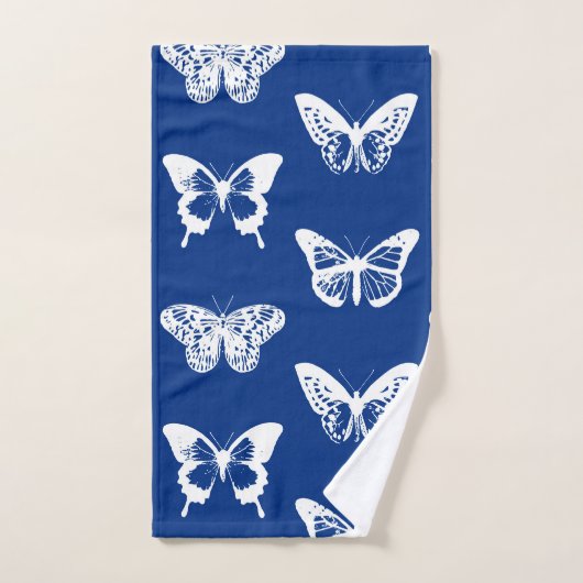 Schmetterlingsskizze, Kobaltblau und Weiß Badhandtuch Set (Handtuch)