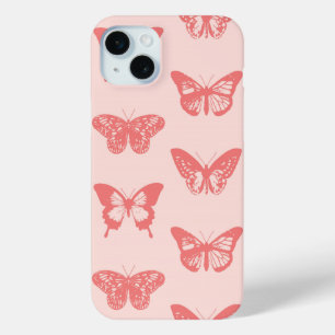 Schmetterlingsskizze, korallenrosa iPhone 15 mini hülle