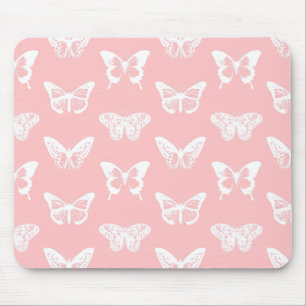 Schmetterlingsskizze, Muschelrosa und Weiß Mousepad