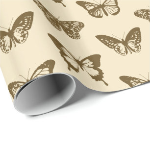 Schmetterlingsskizze, schokoladenbraun auf beige geschenkpapier