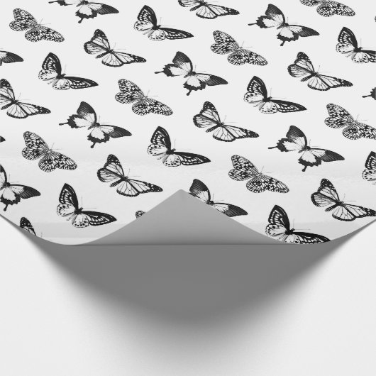Schmetterlingsskizze, Schwarzweiss Geschenkpapier (Ecke)