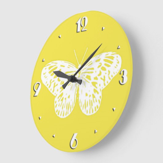 Schmetterlingsskizze, Senfgold und Weiß Große Wanduhr (Winkel)