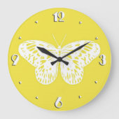 Schmetterlingsskizze, Senfgold und Weiß Große Wanduhr (Vorderseite)