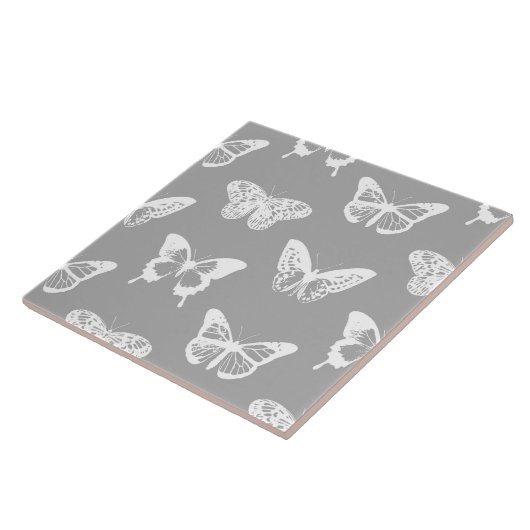 Schmetterlingsskizze, silbernes Grau und Weiß Fliese (Seite)