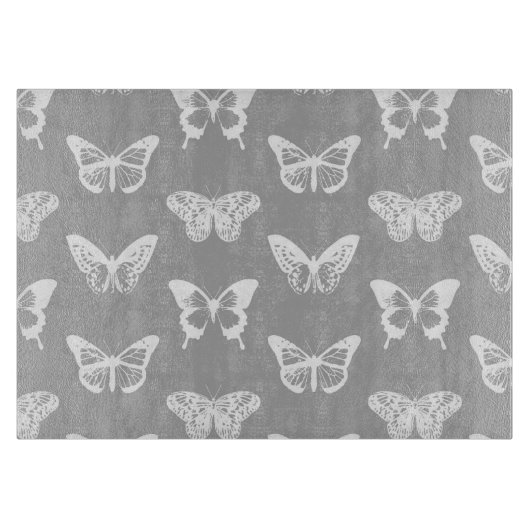 Schmetterlingsskizze, silbernes Grau und Weiß Schneidebrett (Vorderseite)