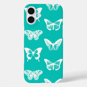 Schmetterlingsskizze, türkis und weiß iPhone 16 plus hülle
