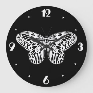 Schmetterlingsskizze, weiß und schwarz große wanduhr