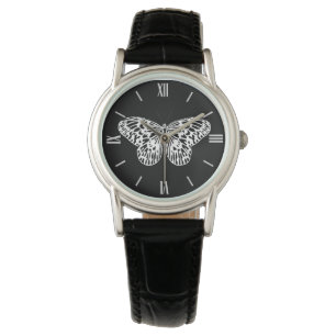 Schmetterlingsskizze, -WEISS und -SCHWARZES Armbanduhr