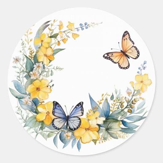 Schmetterlingssommer mit Extravaganten Blume Runder Aufkleber (Vorderseite)