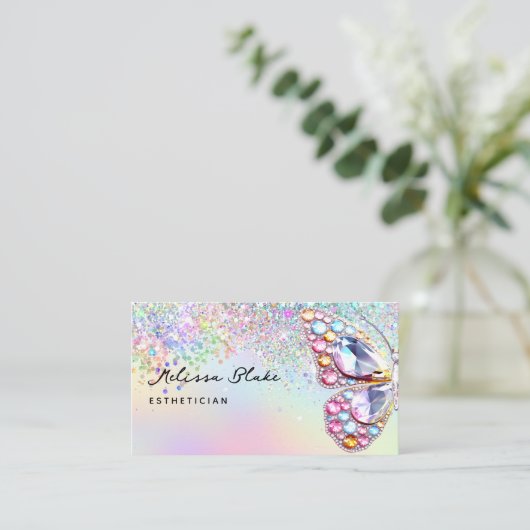 Schmetterlingssteine Imitate Pastellfarben Glitzer Visitenkarte (Stehend Vorderseite)