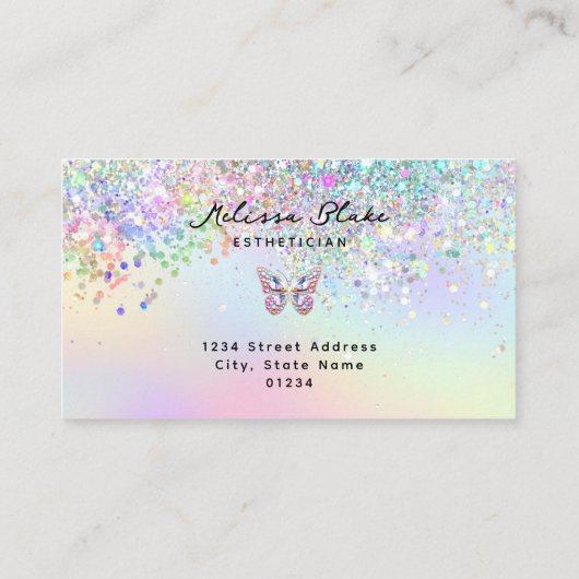 Schmetterlingssteine Imitate Pastellfarben Glitzer Visitenkarte (Rückseite)
