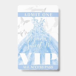 Schmetterlingstanz Blau Silber Sweet 16 VIP Pass Ausweis