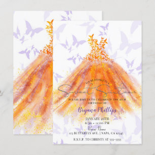 Schmetterlingstanz Lila Orange Kleid Süße 16 Party Einladung