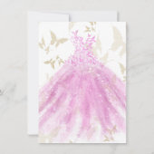 Schmetterlingstanz Rosa & Gold Kleid Sweet 16 Einladung (Rückseite)