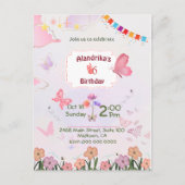 Schmetterlingsthema 6. Geburtstagseinladung Postkarte (Vorderseite)