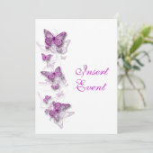 Schmetterlingstitel Rosa Weiß Einladung (Stehend Vorderseite)