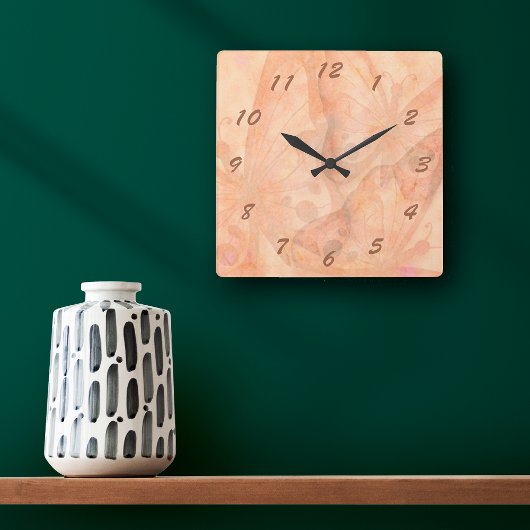 Schmetterlingstraum in Peach Quadratische Wanduhr