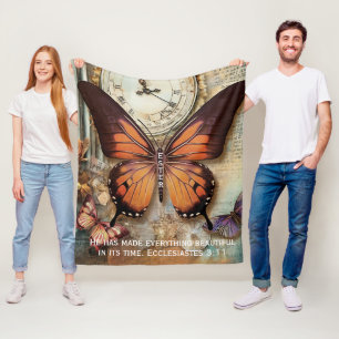 Schmetterlingsuhr Fleece-Decke Ecclesiastes 3:11 Fleecedecke