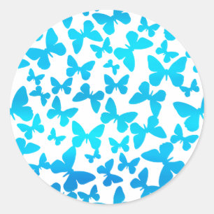 Schmetterlingswerfen (blau) runder aufkleber