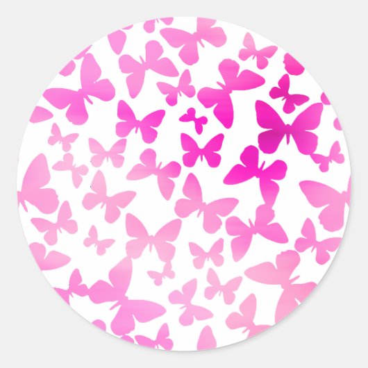 Schmetterlingswerfen (rosa) runder aufkleber (Vorderseite)