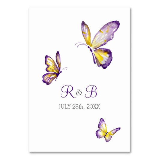 SchmetterlingTischnummern Lila & Gelb Tischnummer (Rückseite)