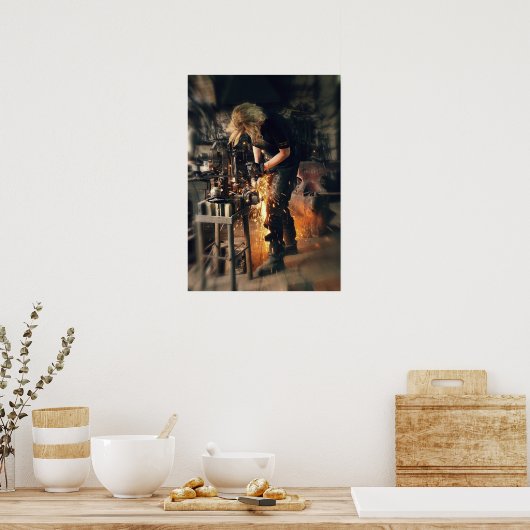 Schmied am Arbeitsplatz Poster (Küche)