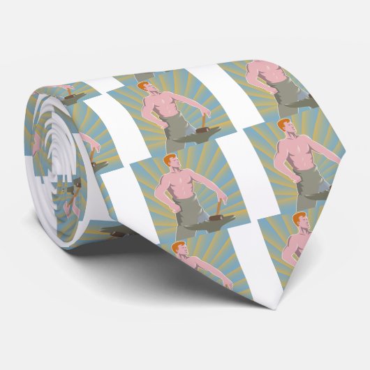 Schmied mit Hammer-und Amboss-Retro Art Krawatte (Gerollt)