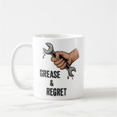 Schmiere & Reue | Techniker-Leben-Witz Kaffeetasse (Links)