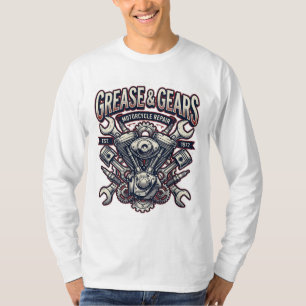 Schmiere und Zahnräder Vintage-Motorrad-Mechaniker T-Shirt