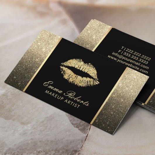 Schminken Künstler Chic Lips Modern Black & Gold O Visitenkarte