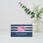 Schminken Künstler rosa Lippen Navy Blue Modern St Visitenkarte (Stehend Vorderseite)