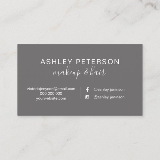 Schminken Sie elegante Typografie graue Rose Gold  Visitenkarte (Rückseite)