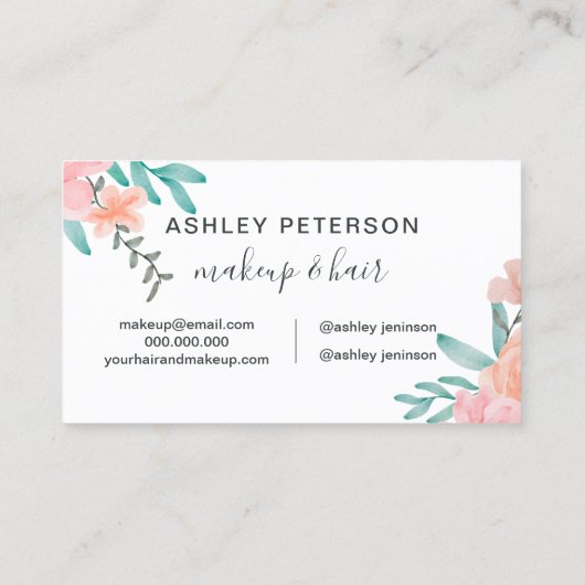 Schminken Sie Frühling schick Korallen Blütenfarbe Visitenkarte (Rückseite)