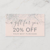 Schminkhaar Silber Glitzer Pastellblüte Geschenk Rabattkarte (Vorderseite)