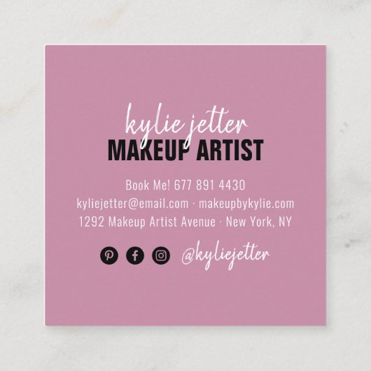 Schminkkünstlerische Typografie-Schrift Violett li Quadratische Visitenkarte (Rückseite)