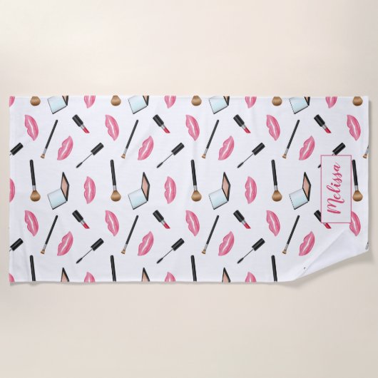 Schminkmuster und rosa Lippen mit Individuelle Nam Strandtuch (Vorderseite)