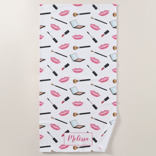 Schminkmuster und rosa Lippen mit Individuelle Nam Strandtuch (Vorderseite)