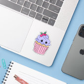 Schmollende Beeren-Cupcake Aufkleber (Laptop mit iPhone)