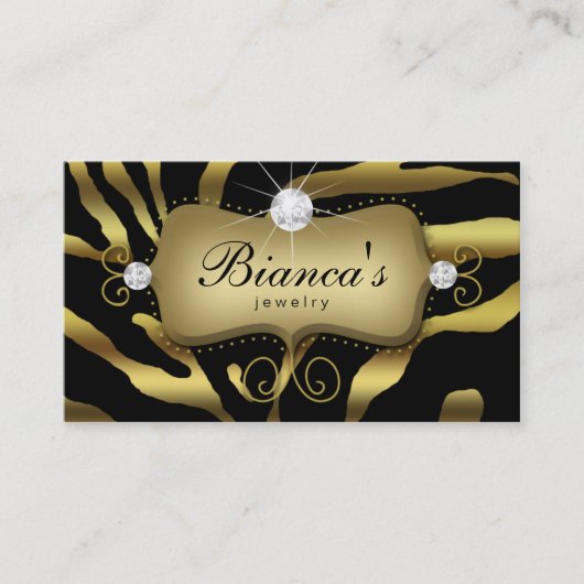 Schmuck Business Card Zebra Gold Diamonds Visitenkarte (Vorderseite)