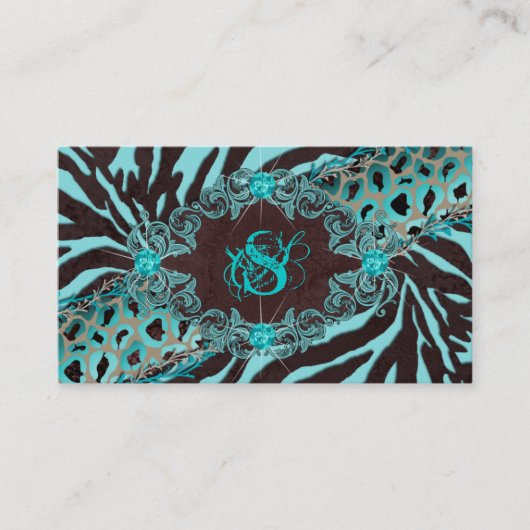 Schmuck Business Cards Animal Zebra Leopard Blue Visitenkarte (Vorderseite)