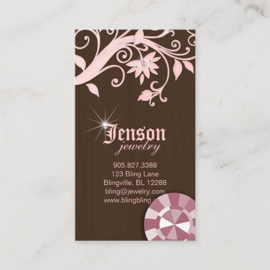 Schmuck Business Cards Blume Crystal Pink Sparkle Visitenkarte (Vorderseite)
