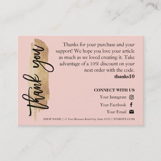 Schmuck Care Gold Glitzer Script Danke Karte (Vorderseite)