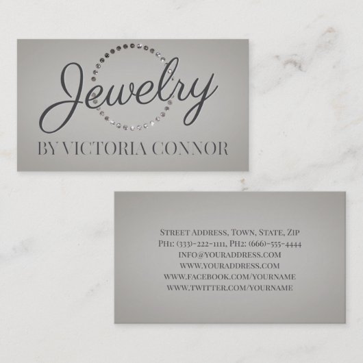 Schmuck Designer Glitzer Dot Circle Grau Visitenkarte (Vorne/Hinten)