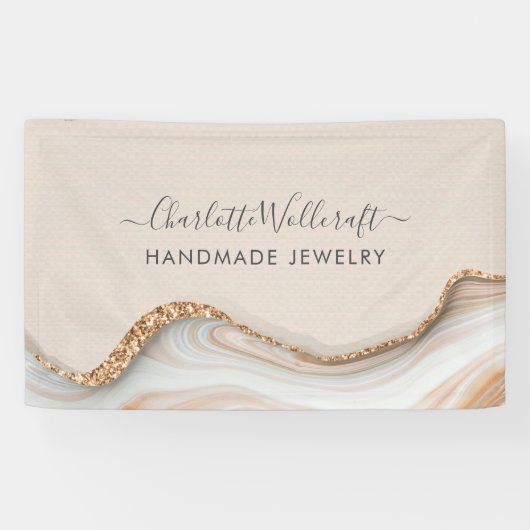 Schmuck Designer Pink Gold Glitzer Marmor Agate Banner (Horizontal)