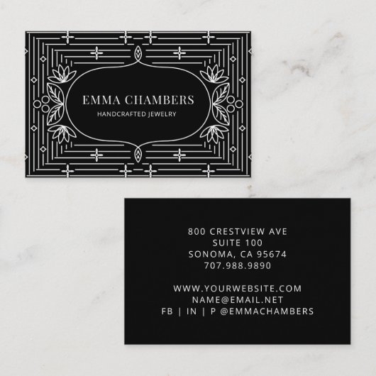 Schmuck Designer Schwarz-weiß Motif Muster Visitenkarte (Vorne/Hinten)