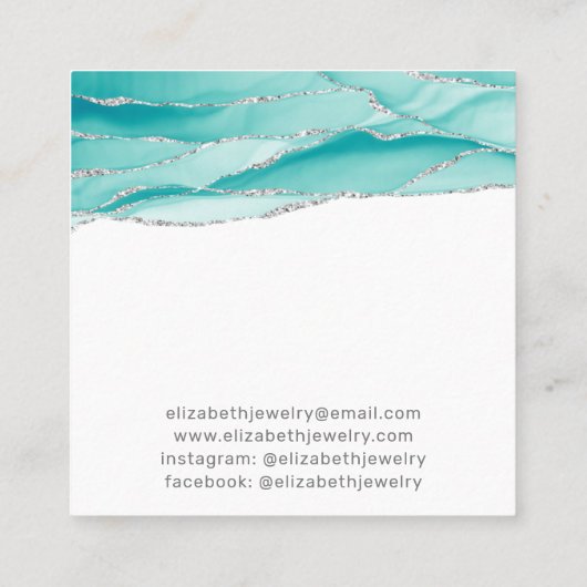 Schmuck Display Silver Glitzer Aquamarin Agate Quadratische Visitenkarte (Rückseite)