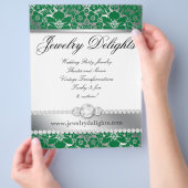 Schmuck Flyer Friseur Salon Floral Damask Green (Hand)