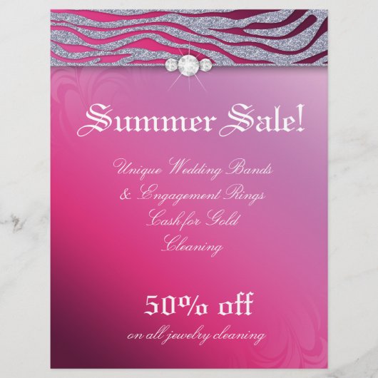 Schmuck Flyer Friseur Salon Zebra Sparkle Rosa (Vorne)