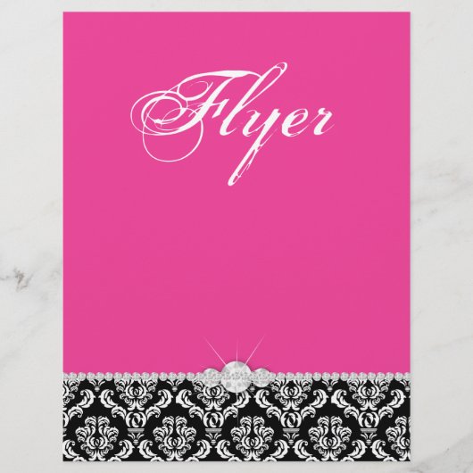 Schmuck Flyer Haarsalon Damask Black Pink Klasse (Vorne)